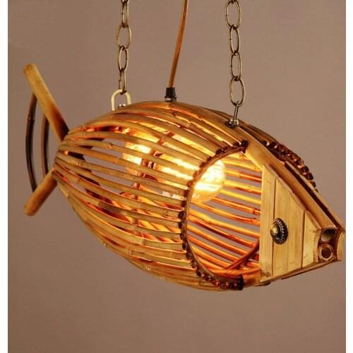 Creative Hand Crafted Bamboo Fish Led E27 Pendant Lights for Living Room Bar Dining Room Shop Coffee shop decoration