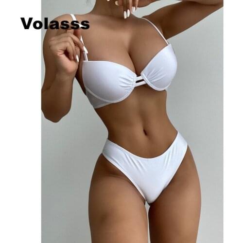 Sexy Halter Brazilian Bikinis Set Solid White Colour Push Up Swimsuit Women Two Pieces Tankini High Waist Swimwear For Girl Swim