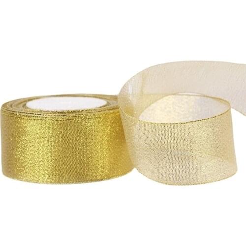 5cm 22Meters Gold Silver Ribbon Glitter Metallic Ribbons for Wedding Cake Gift Decor DIY Craft Supplies Home Party Gift Decor