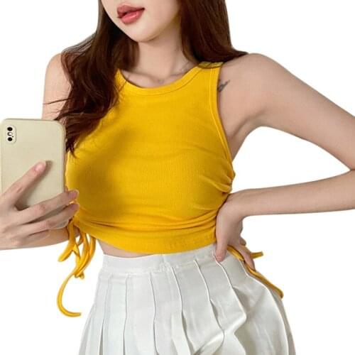 Tied With Pleated Strap Vest Female Summer Temperament Short Paragraph Lumbar Slim Tank Top