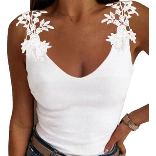 Tank Top Women White 2021 Summer Casual Fitness Short Vest Casual V-neck Lace Tops Camisole 2021 New Cropped Feminino