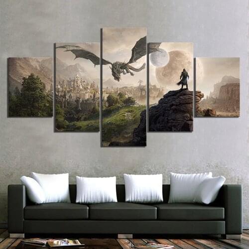Home Decor Modular Canvas Picture 5 Piece Elder Scrolls 4 Skyrim Game Painting Poster Wall For Home Canvas Painting Wholesale