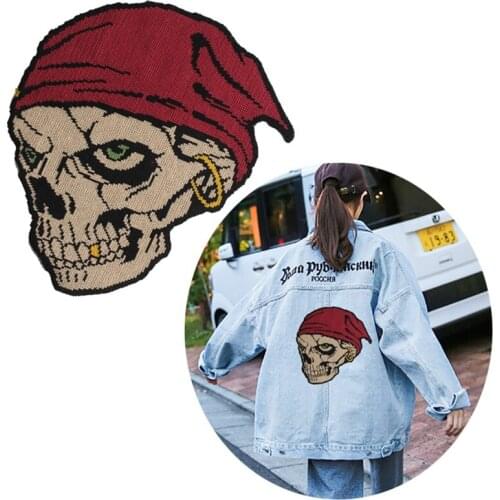 Cartoon Hat Skull Embroidered Patches for Clothing Iron on Clothes Motorcycle Biker Appliques Badge Stripes Stickers Diy Decor