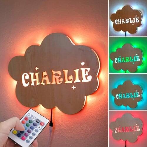 Personalized Cloud LED Lamp Night Light for Kidsroom Bedroom Name Custom Light for Home Wooden Wall Decorations