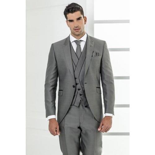 Latest Design Grey Men Suits Costume Homme Wedding Slim Fit Prom Tuxedo Terno Masculino Blazer Groom Wear 3 Pcs Jacket+Pant+Vest