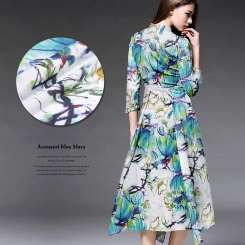 2016 Zen latest digital inkjet silk linen blended fabrics dress shirt linen fabric wholesale high quality silk cloth