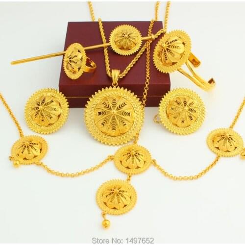 New Arrival Ethiopian Big Size Jewelry sets / Gold Color Romantic Fashion Jewelry African Wedding Bridal Sets for Women