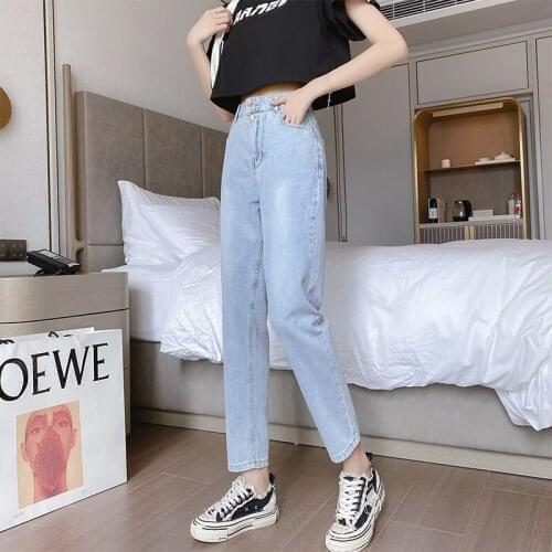 New real shot womens simple solid color fashion versatile Capris loose and slim high waist daddy pants
