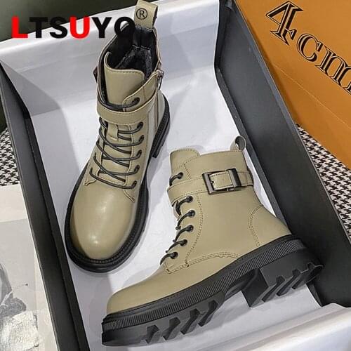 New womens Martin boots, multicolor outdoor motorcycle boots, fashionable British leather boots, winter boots with velvet