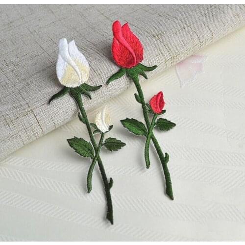 Red White Rose Bud patch size 11.2cm*3.7cm DIY clothes accessories decorative cloth iron-on Flower patches for clothing