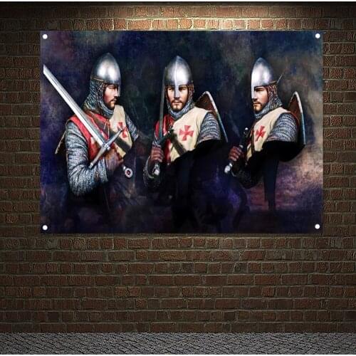 Ancient Military Poster Wall Sticker Vintage Knights Templar Armor Banners Crusader Flags Mural Canvas Painting Home Decor M6