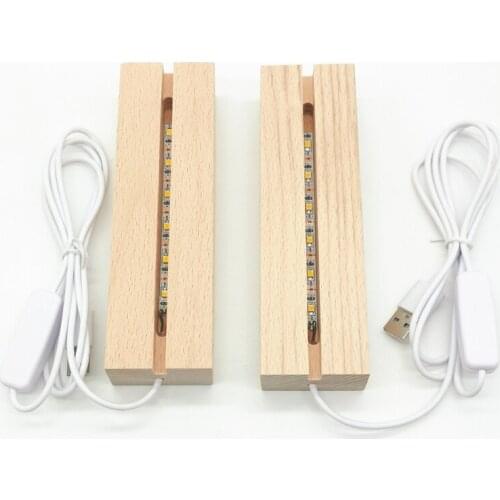USB Powered Rectangle Beech Wood Material LED Luminous Base LED Lights Display K0AA