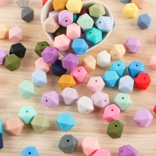 Kovict 14mm 30pcs Hexagon Silicone Beads Food-Grade Baby Silicone Dentition For Necklace Making rodent