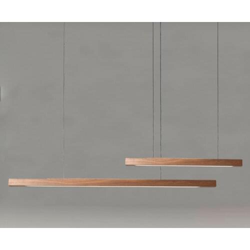 Nordic Wooden LED Pendant Lights Dining Room Restaurant Kitchen Hanging Lamp Home Decor Walnut Wood Office Strip Lights Fixtures