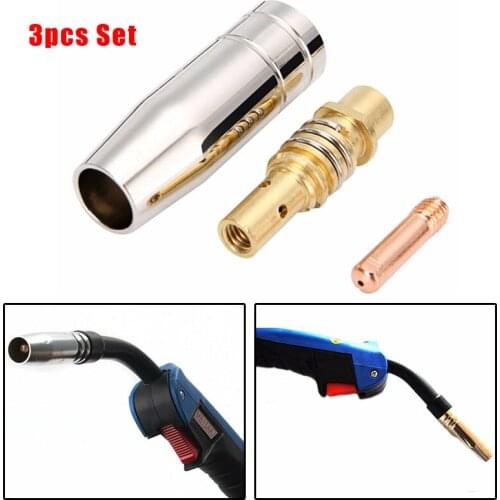 3pcs Welding Torch Air Cooled MB 15AK Contact Tip Holder Gas Nozzle Welding Metal Access Industrial Supplies