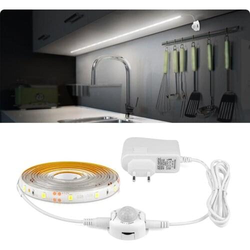Smart PIR Motion Sensor Night light 12V LED lamp Strip adhesive Tape for home Stair Closet Kitchen Wardrobe luminaria 110V 220V