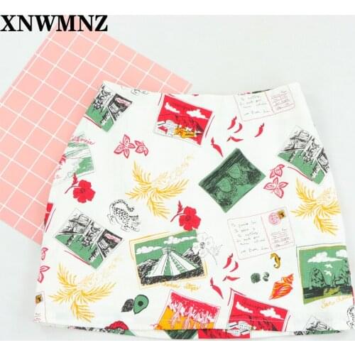 XNWMNZ Vintage High Waist Mini Skirts Cartoon Graffiti Print Women Skirt Sexy Slim Chiffon women skirt Casual Short skirt VADIM