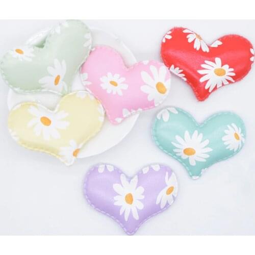 12Pcs 55*40mm Printed Flower PU Leather Heart Applique for Hat Clothes Sewing Patches DIY Headwear Hair Clip Bow Accessories N08