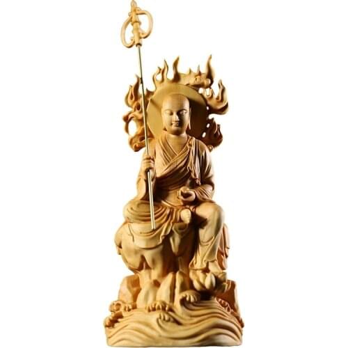 Escultura tibetana de madera de 15CM, estatua de Buda dedicada a tallado, artesanía, decoración del hogar, escultura de Buxus ti