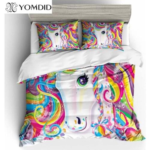2Pcs/3Pcs Duvet Cover Sets Cartoon Duvet Cover With Pillowcases Multi-size Bedding Set Unicorn Decorations Colorful Bedding Set