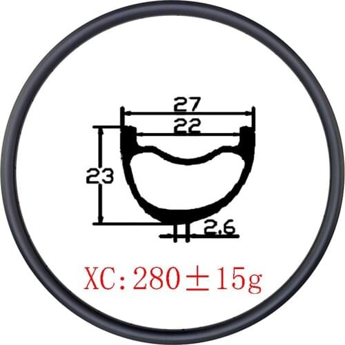 Light 280g 29er MTB XC 27mmx23mm Asymmetry Hookless tubeless carbon rim UD matte glossy 24H 28H 32H Cross Country mounatian bike
