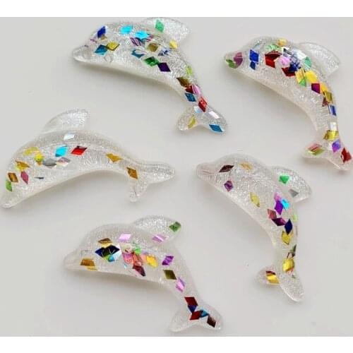 10pcs Glitter Mix Dolphin Flat Back Cabochon rhinestone Miniature Figurine applique ornament craft DIY scrapbook 22*35mm W153