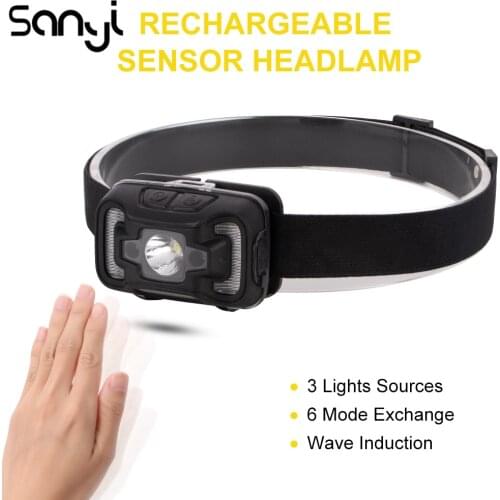 Sensor Mode Headlight XTE+COB Torch LED Flashlight USB Charging Lantern 60° Rotated 5 Modes Working Emergency Lamp Camping Light