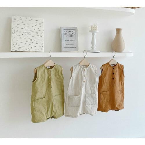 7450 Baby Clothes Three Button Creeping Suit Korean Summer Baby Boys Bodysuit Cute Sleeveless Toddler Girl One Piece Clothes