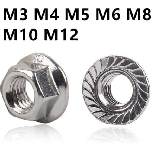 DIN6923 M3 M4 M5 M6 M8 M10 M12 304 Stainless Steel Hexagon Flange Nuts Pinking Slip Locking Lock Nut