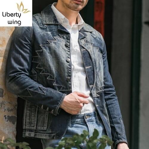 Autumn Men Slim Fit Denim Suits Top Quality Harajuku Embroidery Outwear Coat New Fashion Cowboy Streetwear Biker Jacket