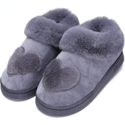 Cotton Women Slippers New Arrival Heart-Shaped Warm Plush Winter Fur Slippers Soft Indoor Shoes Flat With Home Slippers