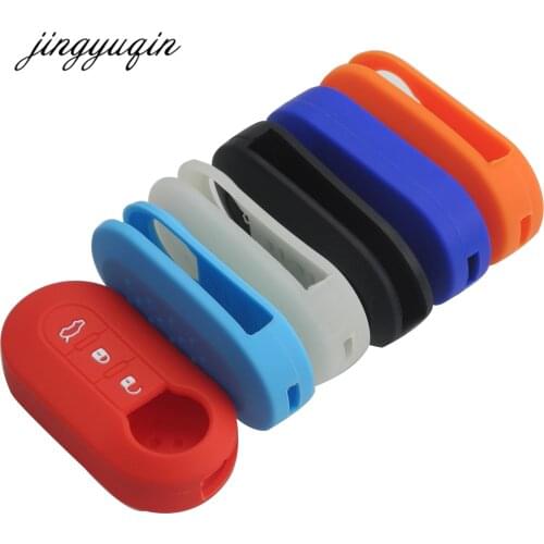Jingyuqin 30pcs/lot Silicone Skin Flip Folding Remote Key Case 3 Buttons for FIAT 500 Car Key Fob Cover
