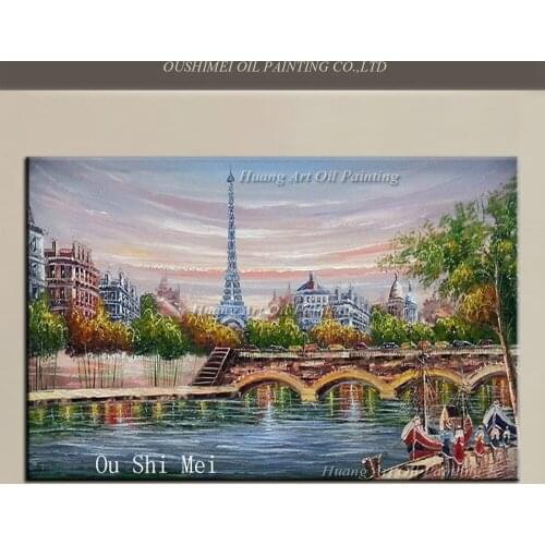 No Framed Handpainted Eiffel Tower Oil Painting Paris Street Landscape Wall Art Room Decor Picture Canvas Knife Landscape