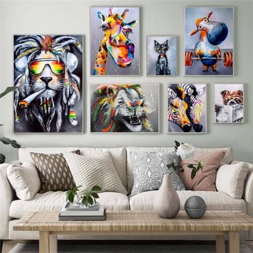 WTQ Canvas Painting Animal Poster Doodle Art Funny Giraffe Lion Orangutan Wall Decor Wall Art Picture Room Decor Home Decor