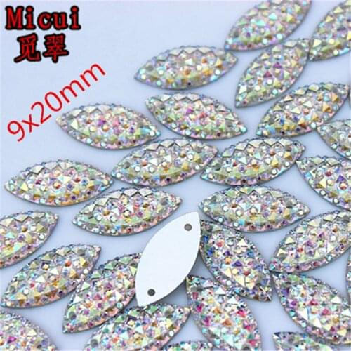 Micui 9*20/11*24/15*29mm Horse Eye Resin Rhinestones Sew on Crystal AB Flatback Stones Clothes Dress Crafts MC42
