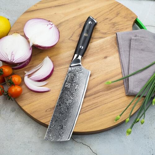 KEEMAKE 7" Cleaver Knife Kitchen Chef Knives Japanese 73 Layers Damascus VG10 Steel Razor Sharp Blade G10 Handle Cutting Tools