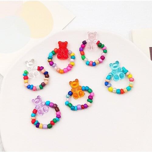 Summer Cute Transparent Bear Rings for Women Trendy Colorful Resin Finger Rings Wholesale Jewelry Girls Party Gifts