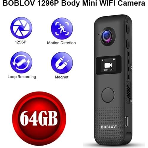 BOBLOV WIFI Mini Camera HD 1296P Professional Body Worn 64GB Recorder Pen Camera Motion Detection Loop Recording Micro Camcorder