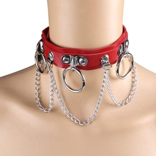 Fashion Choker trend Punk Collar Chain Belt Necklace O-round Pu leather Bondage Cosplay club party festival Jewelry Accessories