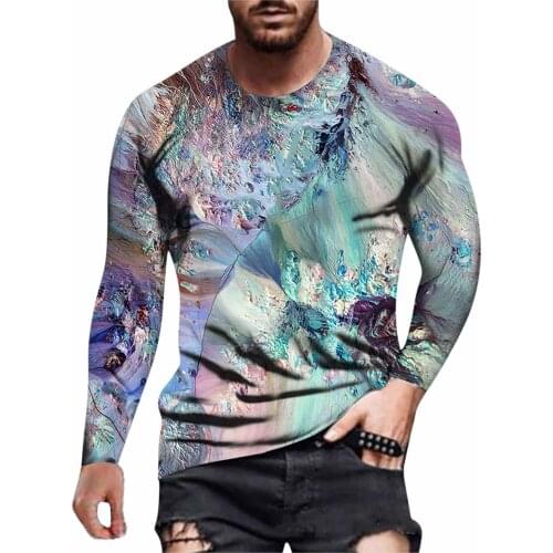 Mens T-shirt Print Long Sleeve Tops Round Neck Camisa Masculina Roupas Masculinas Футболки Оверсайс Camisetas Футболка Мужская