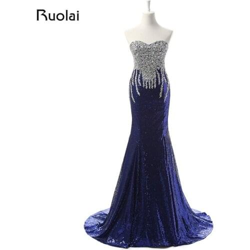 New Shiny Prom Evening Dresses Long Mermaid Beaded Bodice Sweep Train Real Photo Evening Party Gowns ASAFN3
