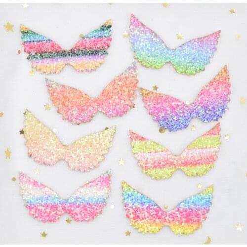 Wholesale 72Pcs 6CM Padded Glitter Rainbow Fabric Iridescence Patches Angel-Wing Appliques for DIY Headwear Hair Bow Decor H98