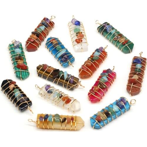 Natural Stone Pendants Winding Seven Chakra Reiki Healing Gemstones Charms for jewelry making DIY necklace bracelet accessories