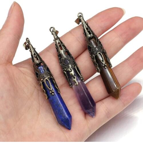 Hot Sale Natural Stone Pendants Rose Quartzs Necklace Charms for Jewelry Making Supplies Size 12x70mm