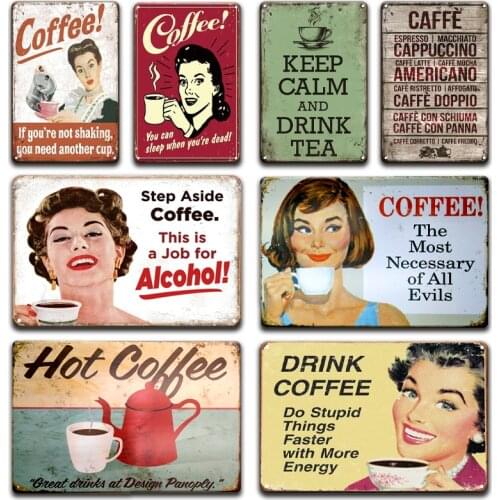 Sexy Pin Up Girl Coffee Metal Sign Vintage Milk Wine Tin Plates Signs Retro Cafe Kitchen Irish pub Cafeteria Sweet Home Decor