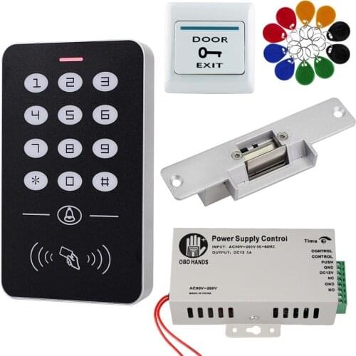 RFID Access Control System Kit Standalone Controller Keypad 1000 Users Electronic Door Lock Power Supply 125KHz ID Keyfobs Tags