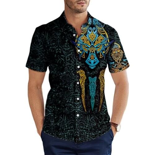 Summer Harajuku Short Sleeve Shirts Viking Tattoo 3D All Over Printed Shirt Mens Hawaiian Style Casual Tops SH02