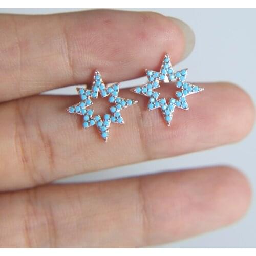 2018 fashion jewelry wholesale north star sunburst stud blue stone turquoises girl fashion earring