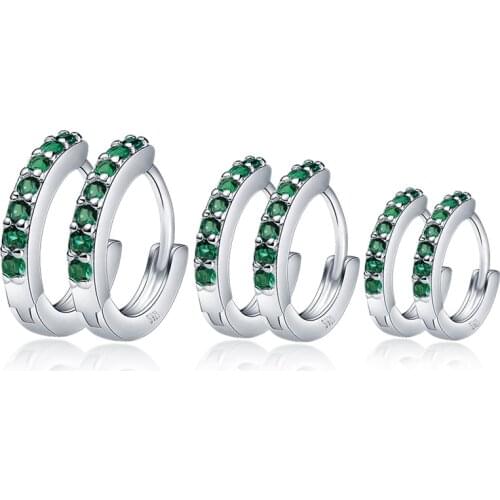 100% Real 925 Sterling Silver Green Zircon Circle Earring For Women Making Jewelry Gift Wedding Party Engagement E026