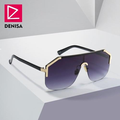 DENISA Blue Oversized Rimless Sun Glasses Men New 2019 One Piece Lens Shield Sunglasses Ladies UV400 gafas de sol mujer G22071
